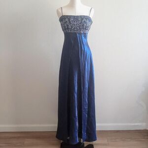Y2K Sapphire Sequin Floral Fairygoth Prom Dress